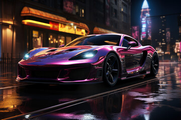 Futuristic sports super car concept on the background of the night city, street racing on expensive exclusive luxury auto, AI Generated © staras