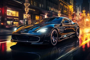 Futuristic sports super car concept on the background of the night city, street racing on expensive exclusive luxury auto, AI Generated © staras