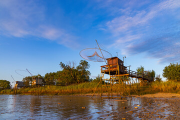 Traditional fishing hut on river Gironde, Bordeaux, Aquitaine, France