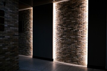 Modern brick wall with LED backlight in loft style interior