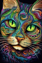 Fototapeta na wymiar Thai cat psychedelic look. Generative AI