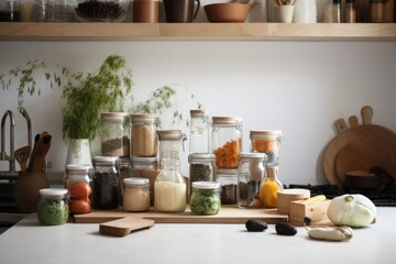 Fototapeta na wymiar a zero-waste kitchen, with fresh ingredients and minimal packaging visible, created with generative ai