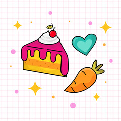 Kawaii Cake and Carrot Vector