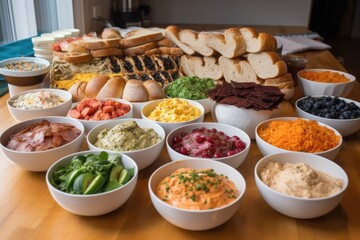 bagel bar, with a variety of toppings and spreads to choose from, created with generative ai