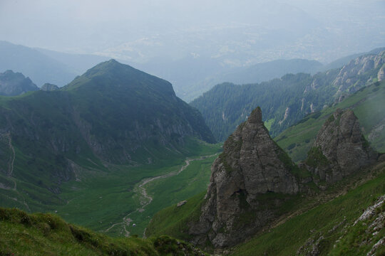landscape with mountains,  Ciubotea Valley, Bucegi Mountains, Romania 