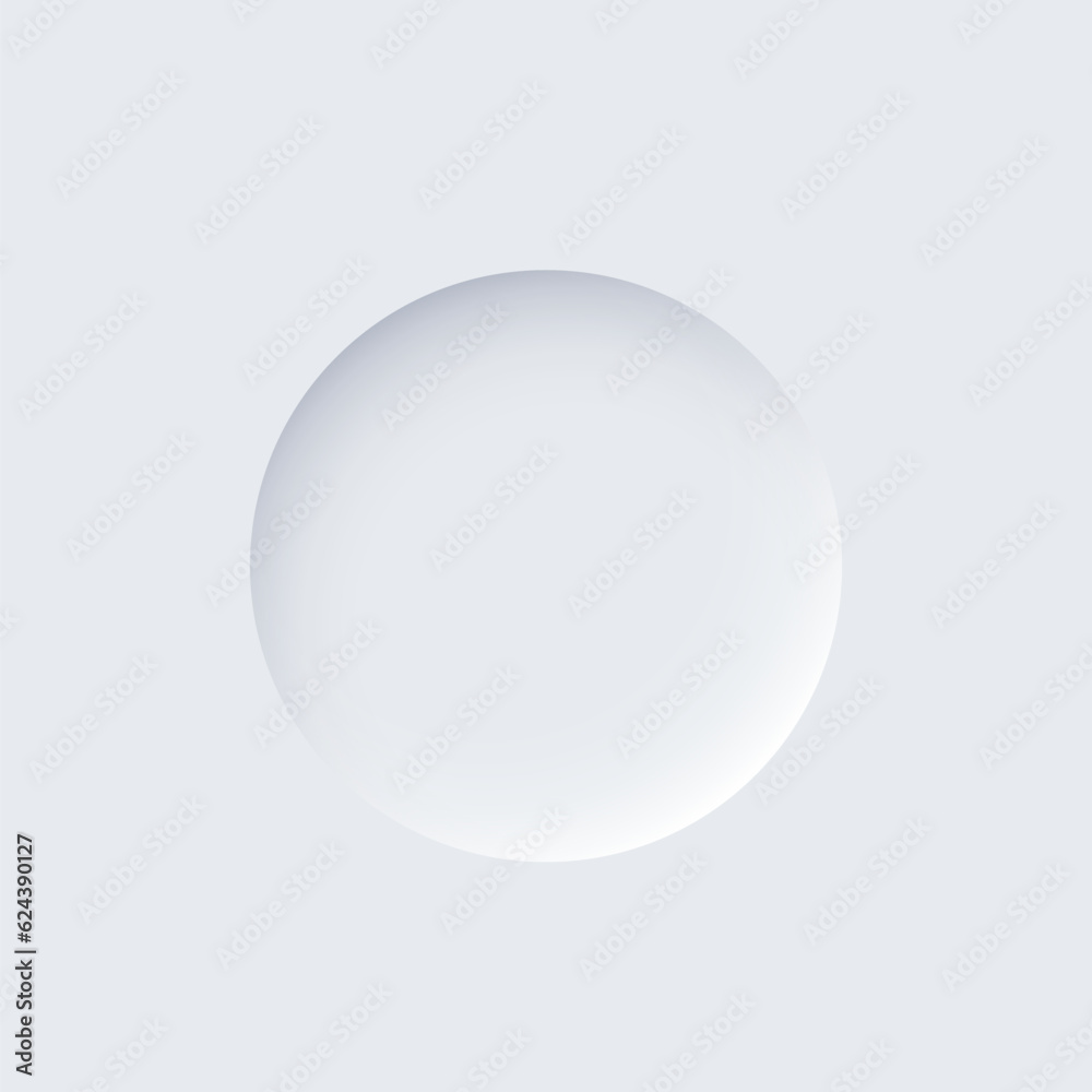 Poster neumorphism ui, circle white ring button with shadow vector illustration. abstract 3d skeuomorphic m