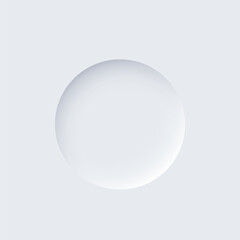 Neumorphism UI, circle white ring button with shadow vector illustration. Abstract 3d skeuomorphic minimal soft button, digital design element of round shape and ripple, modern circular indicator