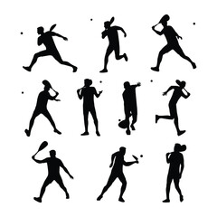 Squash players man character set. Flat vector illustration isolated on white background