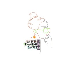 This design is a celebration of the female mind as a creative space. It features a woman's face with a flowing, abstract background. The colors are vibrant and expressive, which reflect the diversity 