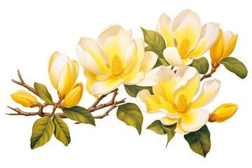 Fototapeta na wymiar Yellow Champa Flower Magnolia Alba Illustration on White Background - Natural Beauty of Plant and Leaf in Nature. Generative AI
