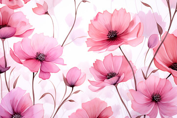 Delicate Pink Flowers Watercolor Pattern - Beautiful Floral Artwork for Summer Designs, AI Generative