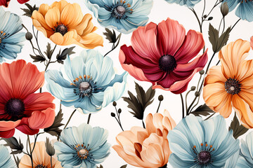Colorful Watercolor Flowers Pattern  Illustration  Designs, Ai Generative