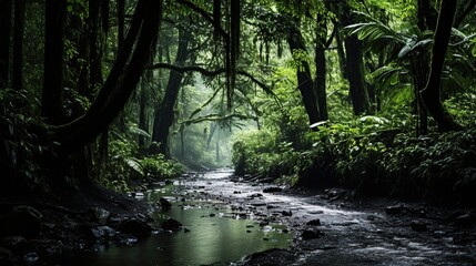 Obraz premium monsoon rain forest with wooden and leaves