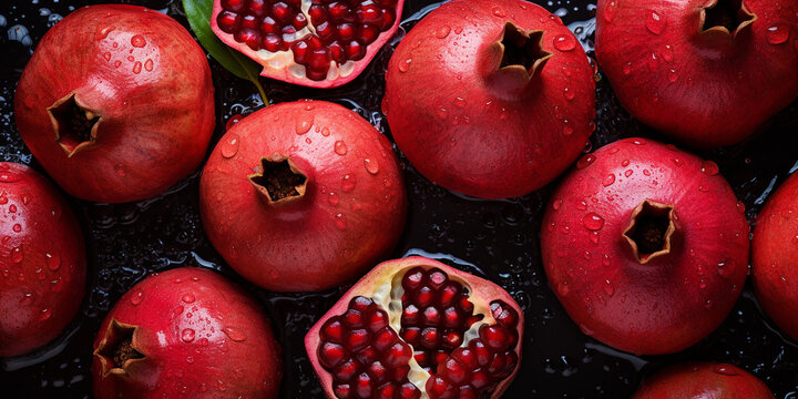 Fresh pomegranate fruit background image. Generative AI graphic
