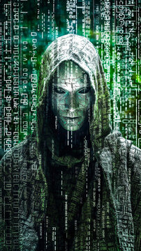 Hacker avec capuche et code malveillant, virus, dark web, programme, cheval de Troie - G&eacute;n&eacute;rative IA