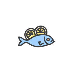 Fish and lemon filled outline icon
