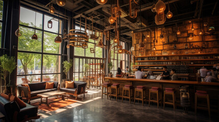 Rustic wooden table in a cozy restaurant setting