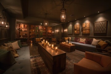 Fototapeta na wymiar a warm and welcoming atmosphere with earthy tones, plush seating, and candles, created with generative ai