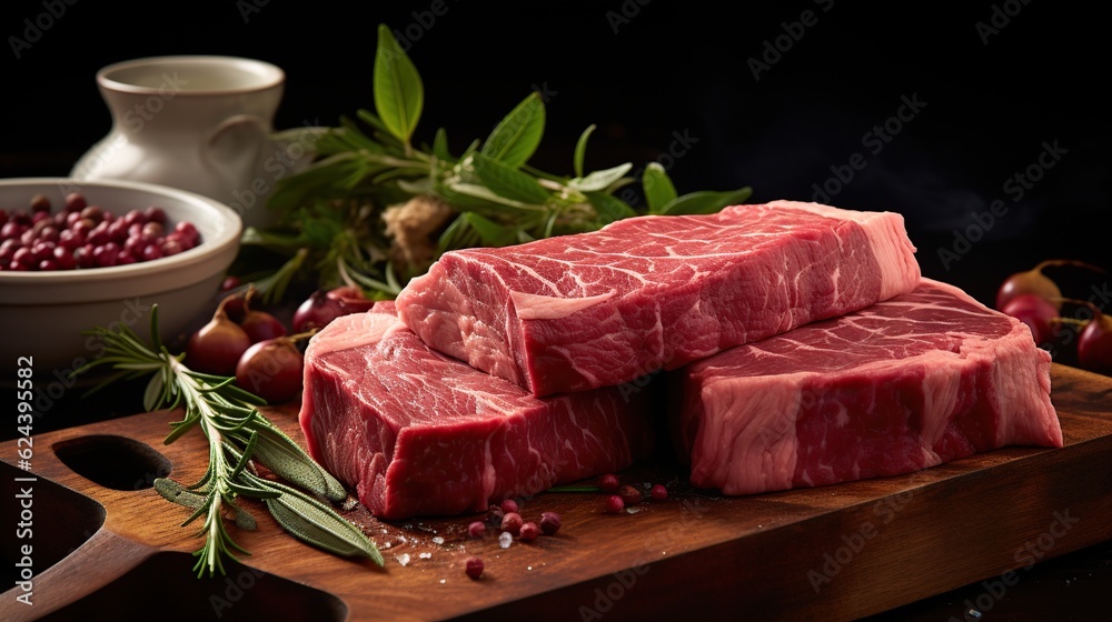 Wall mural raw rib eye beef steak ai generated image