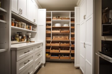 practical storage solutions for small spaces, such as a kitchen pantry or linen closet, created with generative ai
