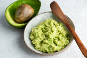 Mashed avocado cream in a bowl