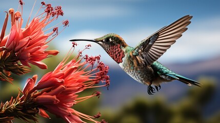Fototapeta premium Beautiful colorful little Hummingbird flying AI generated image