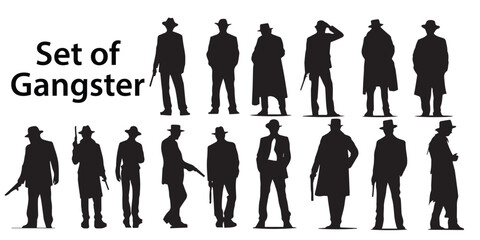 Gangster silhouette vector set. 