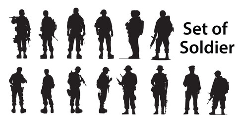 Set of  Solider silhouette vector collection 