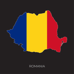 Romania map and flag. Detailed silhouette vector illustration	