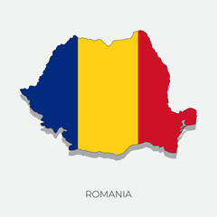 Romania map and flag. Detailed silhouette vector illustration	