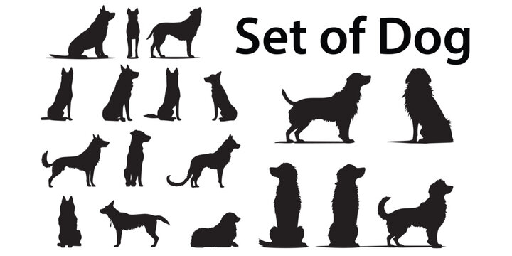 Set of silhouettes of dogs vector design. Silhouette animal vector illustration.