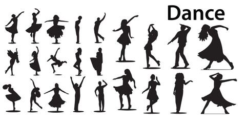 Silhouettes of dancing girls vector illustration. set of black dancing vector designs.