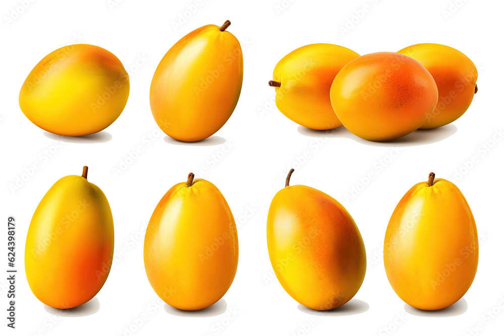 Poster set with fresh ripe mango isolated on white background