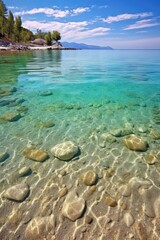 Fototapeta premium serene beach with crystal clear water, created with generative ai