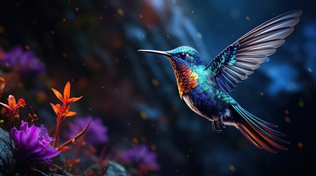 Beautiful colorful little Hummingbird flying AI generated image