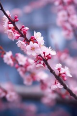 Obraz premium soft focus shot of cherry blossoms on tree branch, created with generative ai