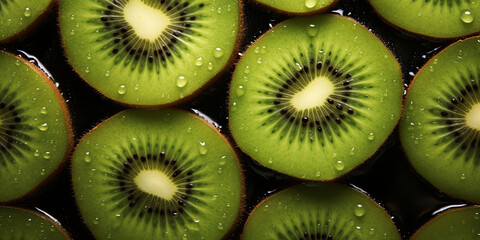 Fresh sliced kiwi fruits background image. Generative AI graphic