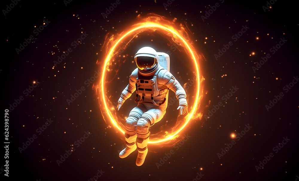 Wall mural spaceman or astronaut surrounded by circular light. ai generated.