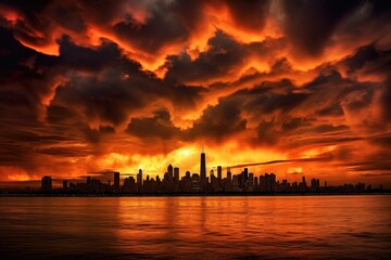 Naklejka premium silhouette of skyline against dramatic stormy sky, created with generative ai