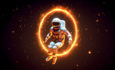 Obraz na płótnie Canvas Spaceman or astronaut surrounded by circular light. AI generated.