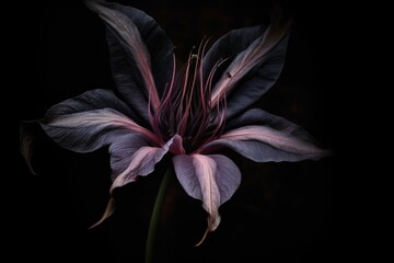 a mysterious black bat flower in a dark and moody setting, created with generative ai