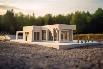 Fototapeta na wymiar 3d printed house with a modern, minimalistic design, created with generative ai