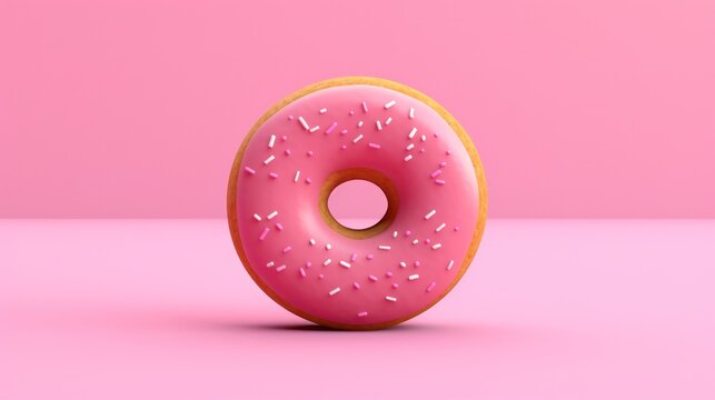 Pink doughnut on pink background. Minimal creative concept. 3d illustration