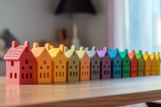 Colorful 3d Printed Houses In A Row, Created With Generative Ai