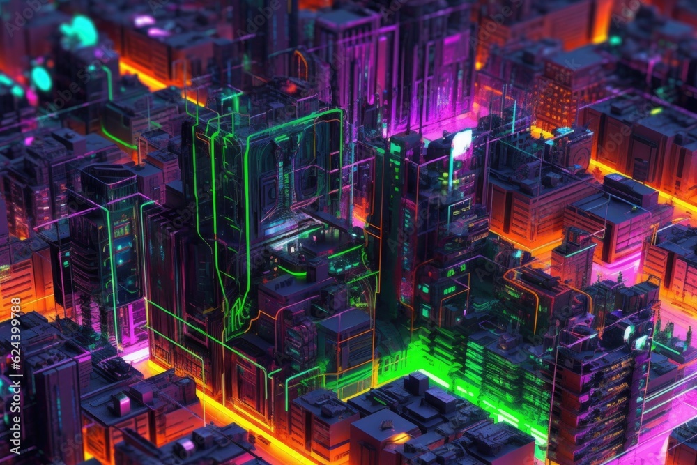 Poster cyberpunk neon circuit board design, created with generative ai