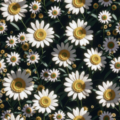 Seamless pattern with 3d realistic daisy flowers illustration design. Generative AI