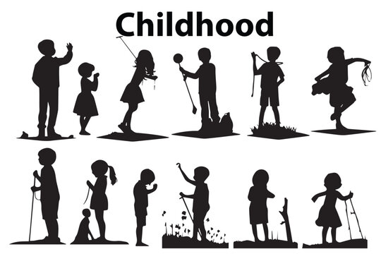Set of silhouette Childhood vector design. Black Childhood vector illustration.