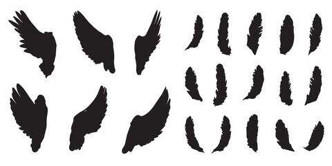 Obraz na płótnie Canvas Set of silhouette Wings Vector illustration. Black Bird wings vector design. Wings art design.