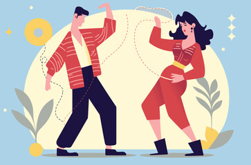 Two people dancing. Man and Woman dance. Flat vector illustration.