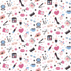 Beauty Service Signs Flat Doodle Seamless Pattern